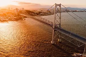 Santa Catarina Prints: The sunset at the Herlicio Luz Bridge. Iron bridge in Florianopolis