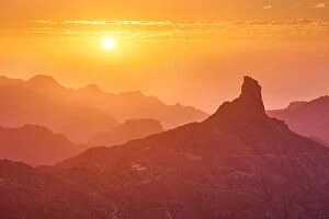 Images Dated 11th March 2017: Sunset landscape at Roque Bentayga, Gran Canaria, Spain