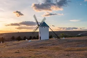 Local Landmark Prints: Sunset landscapes of Don Quixote windmills in Campo de Criptana, Toledo, Spain