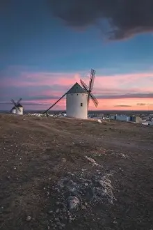 Local Landmark Prints: Sunset landscapes of Don Quixote windmills in Campo de Criptana, Toledo, Spain
