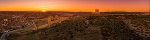 Sunset at Molina de Aragon classic medieval Spanish ruined castle aerial panorama view close to Guadalajara Spain