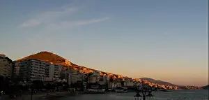 Adriatic Prints: Sunset Panoramic view to Saranda city, Lekuresi Castle and bay of Ionian sea in Albania