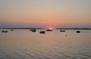 Nightfall Prints: Sunset with red sun over the german Salzhaff at the baltic sea