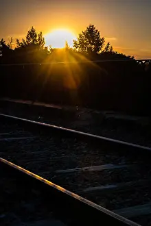 Viaduct Prints: Sunset on the Semur en Auxois railway viaduct in a French countryside
