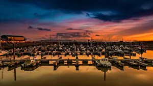 Water Reflections Prints: Sunset sky at Burry Port Docks