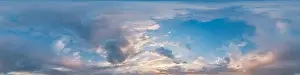 360 Degree Prints: Sunset sky panorama with bright glowing pink Cumulus clouds