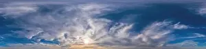 Sunset sky panorama with Cirrus clouds in Seamless spherical equirectangular format