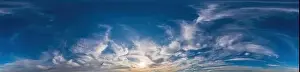 Sunset sky panorama with Cirrus clouds in Seamless spherical equirectangular format