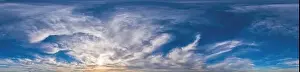 Sunset sky panorama with Cirrus clouds in Seamless spherical equirectangular format
