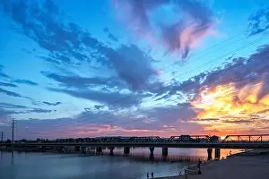 Tempe Prints: Sunset over the Mill Street Bridge and Tempe Town Lake in Tempe near Phoenix, Arizona