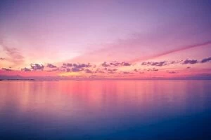 Images Dated 16th December 2018: Sunset sunrise seascape. Inspirational calm sea with sunset sky. Meditation ocean and sky background