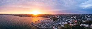 Sunset over Torquay Harbour and Marina, English Riviera from a drone, Devon, England, Europe