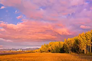 Pano Prints: Sunset view of downtown Anchorage as seen from the Tony Knowles Coastal Trail