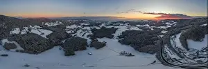 Bavarian Forest Prints: Sunset in winter with snow and ice with view from Rusel towards Schaufling and Landshut
