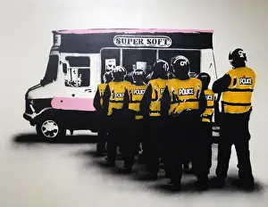 Riot Police Prints: Super Soft spray paint on canvas 2010 by the Bristol based street artist Banksy