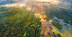 Sublime Prints: Super summer view from flying drone of flooded countryside