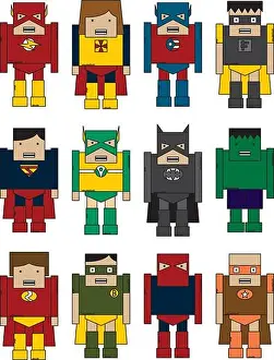 Superhero Prints: Superhero cartoon Children vector theme art illustration