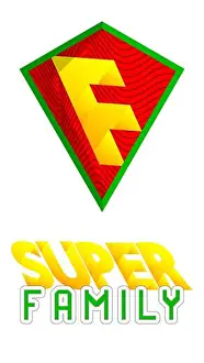 Superhero Prints: Superhero coat of arms showing Family icon. Colorful comic book style vector illustration