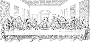 The Last Supper, by Leonardo da Vinci, digital improved reproduction of an original print from the year 1881