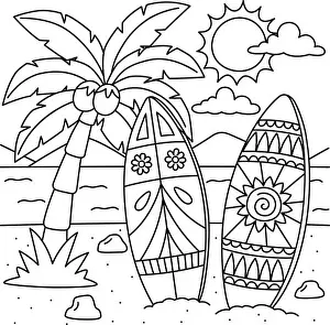 Surfboard Prints: Surfboard Summer Coloring Page for Kids
