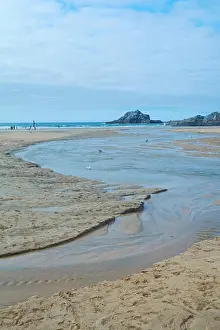 Tidal Prints: Surfers at Crantock Beach - Newquay, Cornwall, England