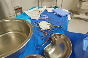 Sterile Prints: Surgery table in blood stains after operation background