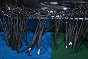 Rwanda Prints: Surgical instruments are prepared before surgery during MEDRETE 18-5 at the Rwanda Military Hospital