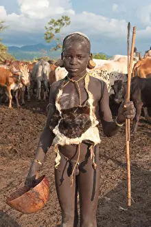 Ethiopian Prints: Surma boy in a cattle camp near Tulgit, Omo River Valley, Ethiopia