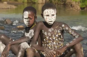 Ethiopian Prints: Surma boys with body painting, face painting