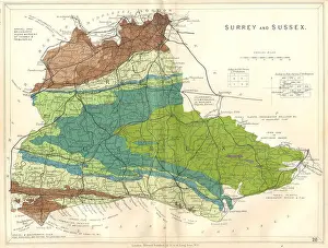 Colours Prints: SURREY AND SUSSEX: Geological map. STANFORD, 1880