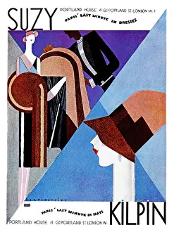 Clothes Prints: Suzy Kilpin, 1928 Art Deco advert for the London fashion house with the latest dresses and hats from Paris