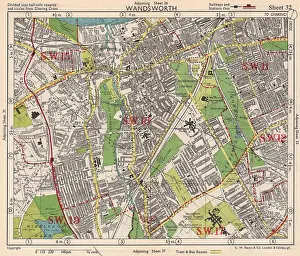 Wimbledon Prints: SW LONDON. Wandsworth E Putney Wimbledon Earlsfield Southfields. BACON 1948 map