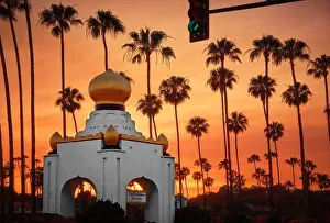 San Diego Prints: Swami's temple sunset in Encinitas at the Self Realization Fellowship with Palm Trees