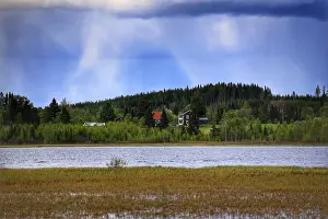 Wetlands Prints: Swedish houses at a lake during rainy weather