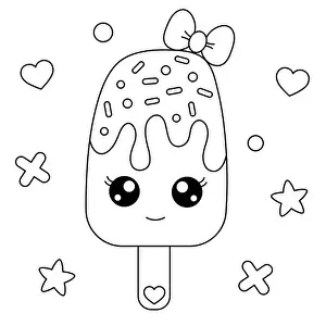 Waffle Prints: Sweet Ice Cream Coloring Page. Kawaii Ice-Cream Vector Illustration