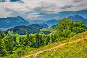 Swiss Alps near Burgenstock with the view of Lake Lucerne and Pilatus mountain, Switzerland, Europe