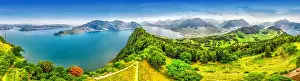 Blue Tower Prints: Swiss Alps near Burgenstock with the view of Vierwaldstattersee, Switzerland, Europe