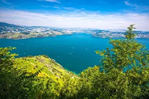 Swiss Alps near Burgenstock with the view of Vierwaldstattersee and Pilatus mountain, Switzerland, Europe