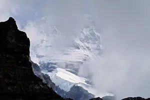 Forceful Prints: Switzerland, Alps, Monch glacier through the mist