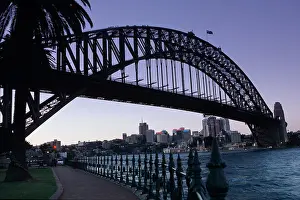 Mauve Prints: Sydney Harbour Bridge in Australia at dusk