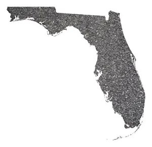 Topographic Map Prints: Symbol Map of the State Florida (United States of America) showing the outline of the state as an asphalt surface