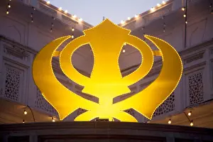 Mandir Prints: Symbol Monogram of the Sikh religion ; Swarn Mandir Golden temple ; Amritsar ; Punjab ; India