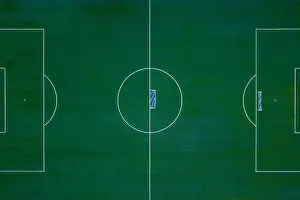 Turf Prints: A synthetic soccer field aerial view