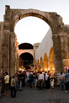 Bazaar Prints: Syria. Crowded souk in Via Recta (Straight Street) in old centre of Damascus