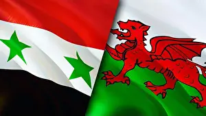 Travel Background Prints: Syria and Wales flags. 3D Waving flag design