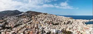 Ermoupoli Prints: Syros island, Greece, Cyclades capital Ermoupolis cityscape panorama
