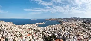 Ermoupoli Prints: Syros island, Greece, Cyclades capital Ermoupolis cityscape panorama