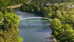 Dunajec Prints: Szczawnica townscape and Dunajec River bends. Aerial drone view at springtime