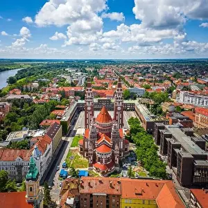 Eclectic Prints: Szeged, Hungary - Aerial view of the Votive Church and Cathedral of Our Lady of Hungary (Szeged Dom)