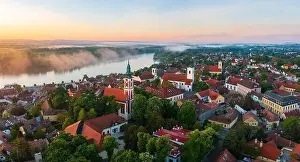 Hungary Landscape Prints: Szentendre, Hungary - Amazing aerial view about the Belgrade serbian orthodox cathedral and St